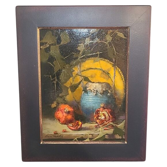 Pomegranates "Frannys Jar" Ann Hardy Listed Artist Oil Painting 12"x16" Framed - Picture 3 of 7